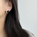 wholesale S925 Sterling Silver Oval Black Onyx White Chalcedony Ear Studs for Women, Minimalist High-End Matte Craft Earrings with Elaborate Design-0-1