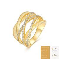 S925 Silver Cross Hollow-Out Ring with Moissanite, Gold-Plated, Tarnish-Resistant.-Moissanite 1.0mm*79 beads (with GRA certificate)  US 5#/Hong Kong 11#