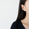 wholesale S925 Sterling Silver ET2164 Korean Style Ear Clip for Women without Earholes, Minimalist Three-Line Design Retro Cross Earrings-0-2