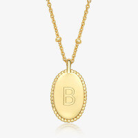 wholesale S925 Sterling Silver Women's English Letter Pendant Necklace, Minimalist Smooth Oval Collarbone Chain for Cross-Border-Letter B>925 silver