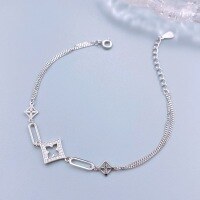 wholesale S925 Sterling Silver Diamond-Encrusted Clover Rhombus Bracelet, Old Money Style Trendy Fashionable Elegant Dopamine Jewelry-Square Bracelet 925 Silver