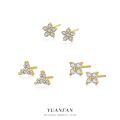 wholesale S925 Sterling Silver Cross-Border Star Earrings with Zirconia and Geometric Floral Design-0-0