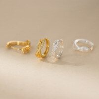 wholesale S925 Sterling Silver Ear Jewelry, Fresh and Sweet Ins Style, Niche Diamond-Inlaid Hollow Geometric Ear Clasps M06644-S925 silver pair silver 925 silver