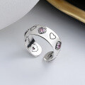 wholesale S925 Sterling Silver Light Luxury Pink Heart Diamond Ring, Ins Lady-like Gift for Girlfriend, Index Finger Ring-0-2