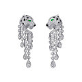 wholesale 925 Silver Gold-Plated Earrings with High-Carbon Diamonds, Cartier-Inspired Panther Black Enamel Tassel, Versatile Women's Earrings-0-0