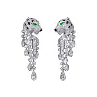 wholesale 925 Silver Gold-Plated Earrings with High-Carbon Diamonds, Cartier-Inspired Panther Black Enamel Tassel, Versatile Women's Earrings-Black enamel 925 silver