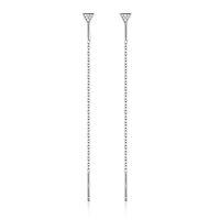 wholesale Sterling Silver S925 Long Tassel Triangle Zircon Ear Threads Korean Style Internet Celebrity Forest Series Advanced Earrings-Triangle ear wire 925 silver