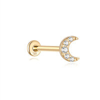 wholesale 14K Gold Flat Back Helix Ear Stud with Diamond Moon Flower-#8