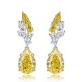 wholesale Metal: 925 Sterling Silver, 8*12 Pear Shape Fancy Yellow Diamond Radiant Drop Earrings with High-End Feel-0-4