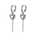 wholesale S925 Sterling Silver Korean Style Sweet and Edgy Heart Throb Chain Tassel Long Hoop Earrings, Internet Famous Hot Selling-0-4