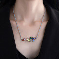 wholesale S925 Silver Rainbow Candy Tourmaline Necklace for Women, Luxe Fashionable Versatile High-End Pendant Collarbone Chain-0-3