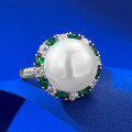 wholesale S925 Silver Metal, Mujing Jewelry European and American Style Shell Pearl Ring Set with Emerald, Goddess and Wealthy Lady Style Ring Band-0-1