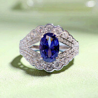 wholesale 925 Silver New ZHUO ZHI FAN Jewelry Imported Tanzanite 6*9mm Oval Ice Flower Cut High-Carbon Diamond Sweet in-R442 Blue Diamond No. 9