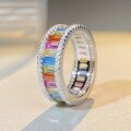 wholesale S925 Sterling Silver European and American Cross-Border Hit Rainbow Ring for Women with Multi-Colored Zirconia and Full Diamond Accent Band-0-2