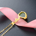 wholesale 925 Sterling Silver Ancient Gold Style Peacock Hetian Jade Pendant Necklace for Women, Ethnic Retro Gemstone Choker Collarbone Chain-0-2