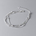 wholesale 925 Silver Exquisite Korean-style Ins Trendy Minimalist Three-layer Beaded Snake Bone Bracelet S7381-0-3