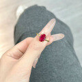 wholesale S925 Sterling Silver Gold-Plated Imported High Carbon Diamond 7*10mm Oval Pigeon Blood Red Cocktail Ring-0-1