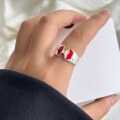 wholesale S925 Sterling Silver Red Resin Apple Core Ring, Niche, Personalized, Fresh, and Playful Gift-0-1