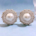 wholesale 925 Silver Floral Pearl Earrings 2023, 12mm Shell Pearl Earrings for Women with Ear Clips-0-1