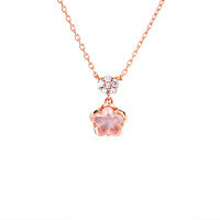wholesale S925 silver gold-plated new romantic flower necklace with natural rose quartz, pink and vibrant, girly heart, collarbone chain-Girly Rose Quartz Cherry Blossom Necklace 925 Silver