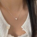 wholesale S925 Sterling Silver Minimalist Delicate Love Heart Pendant Necklace for Women, Small and Fresh, Forest Style, Trendy Collarbone Chain-0-2