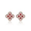 wholesale S925 sterling silver four-leaf clover earrings for women, European and American style, unique and elegant, lab-grown ruby earrings, cross-border bestseller-0-4