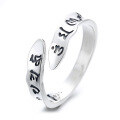 wholesale S925 Sterling Silver Retro Mantra Six-Word Truth Tibetan Silver Adjustable Ring, Trendy and Versatile-0-4