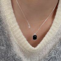 wholesale S925 Sterling Silver Black Agate Shell Necklace for Women, Spring New Arrival, Light Luxury Advanced Versatile Choker-Pure silver (bright silver)