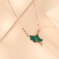 wholesale S925 Sterling Silver, Minimalist Design Luxury Three Lives Lucky Ginkgo Leaf Necklace Women's Choker with Malachite Pendant-Necklace 925 Silver