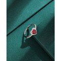 wholesale Silver Red Garnet Heart-shaped Zircon Ring for Women, Minimalist Luxury Small Fashion Unique Love Red Diamond Ring for Index Finger-0-1