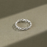 wholesale S925 Sterling Silver Minimalist Interwoven Twist Open Ring with Braided Pattern-White gold Adjustable opening