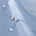 wholesale S925 silver two butterfly diamond-encrusted anklet for women, fashionable round diamond fringe flower, niche foot accessory S3927-0-1