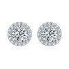wholesale 18K White Gold Plated Silver D Color Classic Round Moissanite Halo Stud Earrings for TikTok Kuaishou Live, Versatile and Stylish-0-4