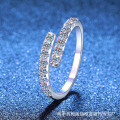 Moissanite Silver-Plated Adjustable Open Ring with CZ Accents-0-0
