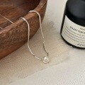 wholesale S925 Sterling Silver Minimalist Geometric Pearl Necklace for Women, Commuter-Friendly Korean Style Exquisite Versatile Collarbone Chain, New Collection-0-2
