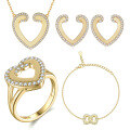 wholesale S925 silver heart-shaped jewelry four-piece set, love ring, pure silver designer earrings, European-American necklace, double-heart bracelet-0-0