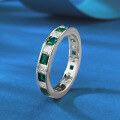 wholesale S925 Sterling Silver Artificial Princess-Cut White and Green Zirconia Row Diamond Ring Cross-Border Style-0-0
