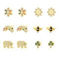 wholesale S925 Sterling Silver European and American Style Creative Color Zircon Small Ear Studs for Women, Unique Design Flower Sun Bee Earrings-0-4