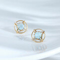 wholesale 18K Gold AU750 Retro Palace Style Geometric Inlaid Gemstone Moissanite Women's New Earrings-0-1