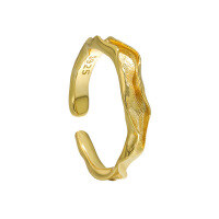 wholesale S925 Sterling Silver 836 Original Niche Design Minimalist Irregular Textured Unisex Open Ring-18K gold [No. 14/adjustable]