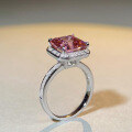 wholesale S925 Sterling Silver Pink Diamond Ring for Women, Rouge Deep Pink Tourmaline Colored Gemstone Full Diamond Square Bezel Setting, TikTok Cross-Border Live Streaming-0-2