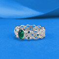 wholesale S925 Silver 4*6 Green Spinel Cabochon Lace Ring for Women, Summer Fresh and Simple Style, Live Streaming Edition-0-1