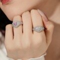 wholesale S925 Sterling Silver Wedding Blast Pink Heart Full Zirconia Ring for Women, Exquisite European and American Festival Band-0-0