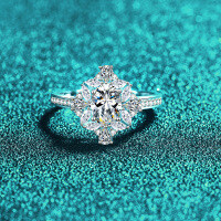 S925 Sterling Silver Moissanite Ring, Elegant Engagement Band for Women, Exquisite Holiday Gift-5*7mm zircon  No. 13