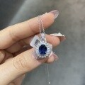 wholesale S925 silver gold-plated classic Princess Diana style blue lab-grown royal blue sapphire set with ring, earrings, and necklace for women-0-1
