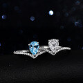 Sterling Silver Natural Blue Topaz Moissanite 1ct Pear Crown Ring-0-0
