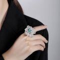 wholesale 925 Silver Gold-Plated Ring with High Carbon Diamonds, Paraiba, and Aquamarine Extravagant Floral Evening Jewelry for Women-0-3