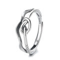 wholesale S925 Sterling Silver Double-Layer Line Wave Love Knot Ring, Fashionable Commute, Niche Design, Versatile Style-0-4