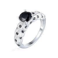 wholesale 925 Sterling Silver Black Nano Zirconia Ring for Women, High-End European and American Fashion, Unique Ins Style-Platinum US size 10#