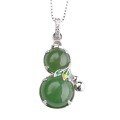 wholesale Gold-plated 925 Silver Enamel Bamboo Leaf Inlaid Hetian Jade Gourd Pendant Necklace, New Chinese Palace Style-0-4